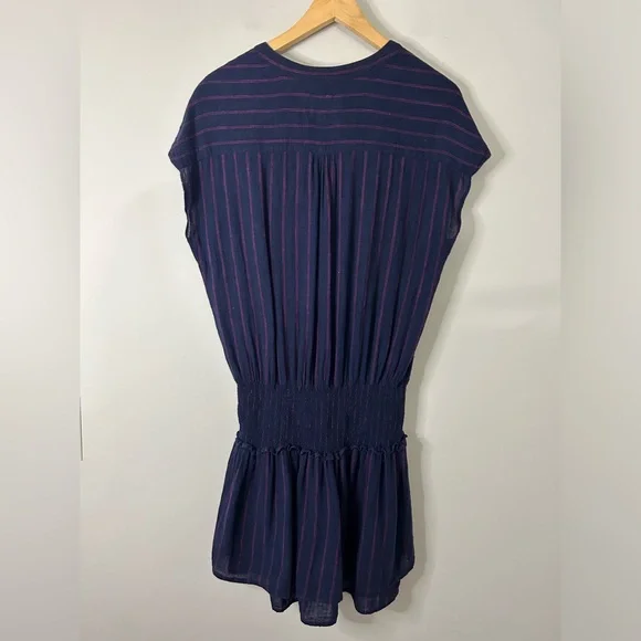 RAILS Jolie Smocked Waist Button Front Mini Dress in Midnight Magenta Stripe - Picture 5 of 6